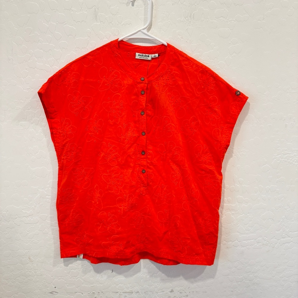 Maloja VarunellaM. Eyelet Lace Shirt Womens Medium Button Down Orange Cotton